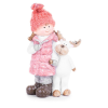  MagicHome karácsonyi szobor, Lány rénszarvassal, kerémia, 13,5 x 7,5 x 21 cm