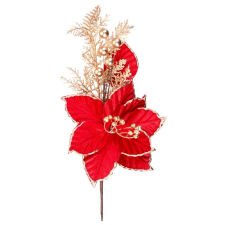  MagicHome karácsonyi virág, Poinsettia, piros, arany szegéllyel, szár, virágméret: 31 cm karácsonyi dekoráció