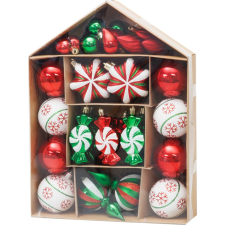 MagicHome Vianoce MagicHome karácsonyi gömb szett, 32 db, piros-zöld-fehér, mix, karácsonyfára karácsonyi dekoráció