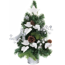 MagicHome Vianoce MagicHome műfenyő, díszített, ezüst, levelekkel, 40 cm műfenyő