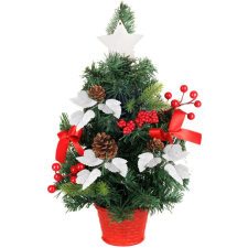 MagicHome Vianoce MagicHome műfenyő, díszített, piros, levelekkel, 40 cm műfenyő