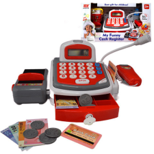 MagicToys Piros funkciós elektromos pénztárgép futószalaggal , termékekkel és hanggal vásárlás