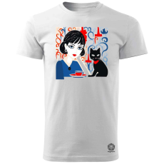 Magnolion Lány és kávé v2 férfi póló - 19 szín, S-3XL