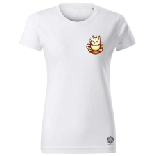 Magnolion Macska és kávé zseb v1 női póló - 19 szín, XS-2XL női póló
