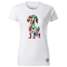 Magnolion Papír kollázs tacskó v2 női póló - 19 szín, XS-2XL női póló