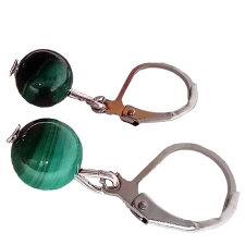 Malachit, 1 golyós biztonsági fülbevaló nemesacéllal, 7 mm, nikkelmentes, természetes ásvány ékszer szett