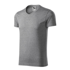 Malfini 146 Malfini Slim Fit V Nyakú férfi póló sötétszürke melírozott - XL munkaruha