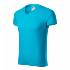 Malfini 146 Malfini Slim Fit V Nyakú férfi póló türkiz - L