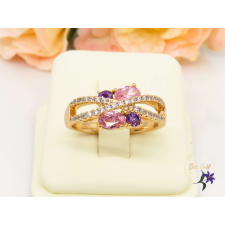  Mandorla antiallergén magasított köves gyűrű, rózsaszín,lila -18K gyűrű