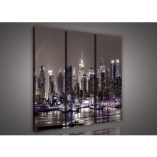  Manhattan éjjel, 3 darabos vászonkép, 90x80 cm méretben grafika, keretezett kép