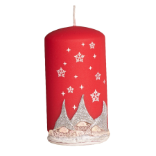  Manós piros törzsgyertya fehér manók mintával 200 mm magas gyertya