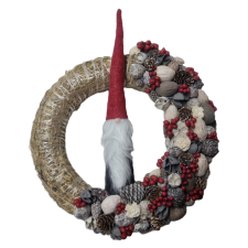  Manós téli koszorú, szalmaalapon – 30 cm dekorációs kellék