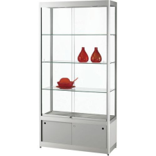 Manutan üvegezett termékbemutató vitrin raktérrel, 200 x 100 x 40 cm, ezüst bútor