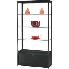 Manutan üvegezett termékbemutató vitrin raktérrel, 200 x 100 x 40 cm, fekete bútor