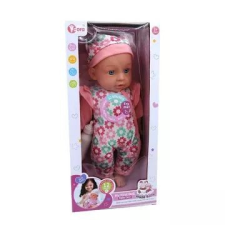 Manyuk Toys Hangot adó baba pöttyös ruhában - 35 cm baba