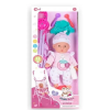 Manyuk Toys Játékbaba babakocsival és kiegészítőkkel - 35 cm, fehér sapkában