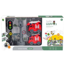 Manyuk Toys Közlekedési lámpa és trafipax t&#369;zoltóautókkal játékszett autópálya és játékautó