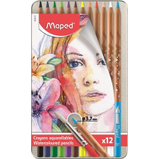 MAPED Akvarell ceruza készlet, ecsettel, fém doboz, MAPED Artists, 12 különböző szín akvarell