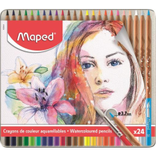 MAPED Akvarell ceruza készlet, ecsettel, fém doboz, MAPED Artists, 24 különböző szín akvarell