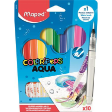 MAPED Akvarell filctoll készlet, 3,6 mm, ecsettel, MAPED &quot;Color&#039;Peps Aqua&quot;, 10 különböző szín filctoll, marker