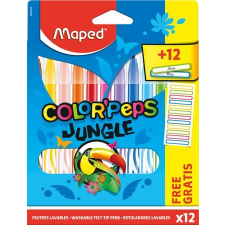 MAPED Filctoll készlet, 2,8 mm, kimosható, MAPED "Color`Peps Jungle" 12 különböző szín+12 ajándék matrica filctoll, marker