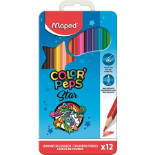 MAPED Színes ceruza készlet, háromszögletű, fém doboz, MAPED &quot;Color&#039;Peps Star&quot;, 12 különböző szín színes ceruza