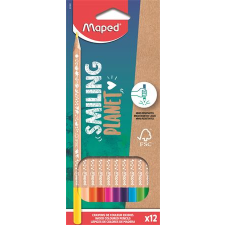 MAPED Színes ceruza készlet, háromszögletű, FSC, MAPED "Smiling Planet", 12 különböző szín színes ceruza
