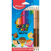MAPED Színes ceruza készlet, háromszögletű, MAPED "Color`Peps World", 12 különböző szín + 3 kétvégű bőrtónus ceruza
