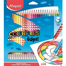 MAPED Színes ceruza készlet, háromszögletű, radírozható, MAPED &quot;Color&#039;Peps Oops&quot;, 24 különböző szín ceruza
