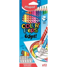 MAPED Színes ceruza készlet, háromszügletű, radírozható, MAPED &quot;Color&#039;Peps Oops&quot;, 12 különböző szín színes ceruza