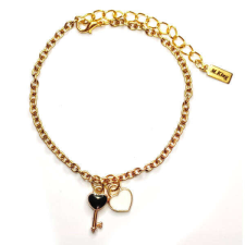 Maria King Arany színű karkötő fekete tűzzománc kulcs és fehér szív charmmal karkötő