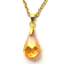 Maria King Aranysárga kristály csepp medál, választható arany vagy ezüst színű acél lánccal vagy bőr lánccal nyaklánc