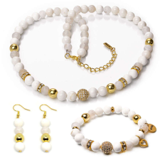 Maria King Beads of Love – Achát, kagyló és hematit exkluzív ásvány ékszerszett (nyaklánc + karkötő + fülbev... ékszer szett