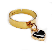 Maria King Fekete tűzzománc szív charmos állítható méretű gyűrű, arany színű, választható szélességben gyűrű