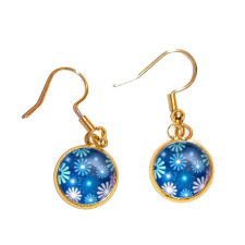 Maria King Kék virágos üveglencsés fülbevaló, választható arany és ezüst színben fülbevaló