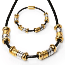  Maria King Mágnes záras bőr nyaklánc és karkötő arany és ezüst színű nemesacél díszekkel, választhat ékszer szett