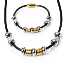  Maria King Mágnes záras bőr nyaklánc és karkötő arany és ezüst színű nemesacél díszekkel, választhat ékszer szett