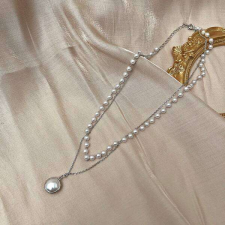 Maria King Mesterséges gyöngy nyaklánc, ezüst színű, 37+6 cm nyaklánc