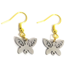 Maria King Rozsdamentes acél pillangós fülbevaló, választható arany vagy ezüst színű akasztóval fülbevaló