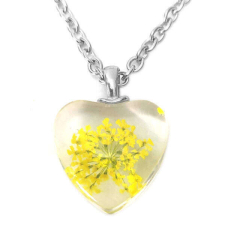 Maria King Sárga virág szív üvegmedál, választható arany vagy ezüst színű acél lánccal vagy bőr lánccal nyaklánc
