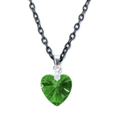Maria King Zöld kristály szív medál fekete színű lánccal nyaklánc