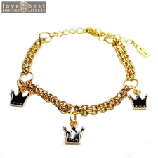 MariaKing 3 Fekete tűzzománc korona charmos arany színű dupla karkötő karkötő