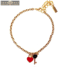 MariaKing Arany színű karkötő fekete tűzzománc kulcs és piros szív charmmal karkötő