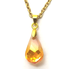 MariaKing Aranysárga kristály csepp medál, választható arany vagy ezüst színű acél lánccal vagy bőr lánccal nyaklánc