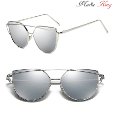 MariaKing Divatos cat eye napszemüveg, ezüst kerettel, tükörlencsés