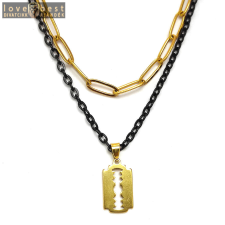 MariaKing Dupla rozsdamentes acél nyaklánc arany-fekete színben, nemesacél penge medállal nyaklánc