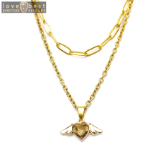 MariaKing Dupla rozsdamentes acél nyaklánc arany színben, pezsgőszínű kristály angyalszárnyas medállal nyaklánc
