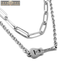 MariaKing Dupla rozsdamentes acél nyaklánc ezüst színben, nemesacél hegedű medállal nyaklánc