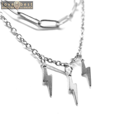 MariaKing Dupla rozsdamentes acél nyaklánc ezüst színben, villám medálokkal nyaklánc