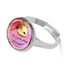 MariaKing Eljegyzési gyűrű, felirattal, lakat-kulcs mintával, pink színben (állítható méret) gyűrű